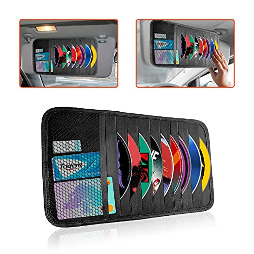 Organisateur de visière Trobo, 9 Poches de Rangement et 1 Poche en Filet pour Pare-Soleil de Voiture, Documents, Cartes d'enregistrement, Billets et DVD, Accessoires de visière