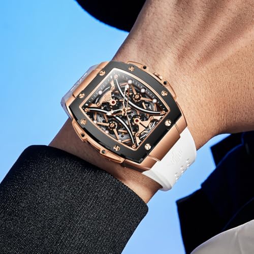Image of OLEVS Watch Men Self Winding Luxury Skeleton Mechanical Business Dress Square Wrist Watches Calendar Watches