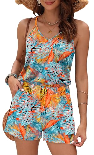 Image of MISFAY Womens Summer Loose V Neck Spaghetti Strap Short Jumpsuit Rompers 2026