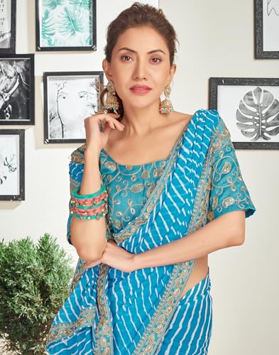 Image of SIRIL Women's Georgette Bandhani Printed Saree With Unstitched Blouse Piece