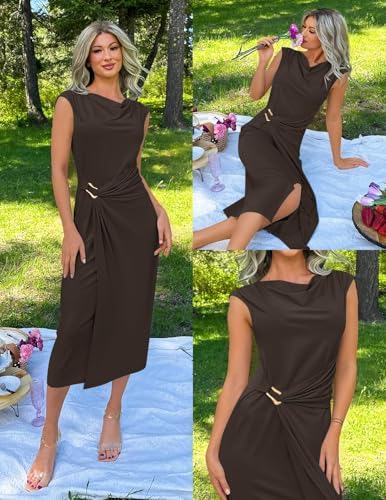 Image of ZESICA Women's 2026 Summer Cap Sleeve Casual Bodycon Dress Elegant Wedding Guest Cocktail Party Formal Long Midi Dresses
