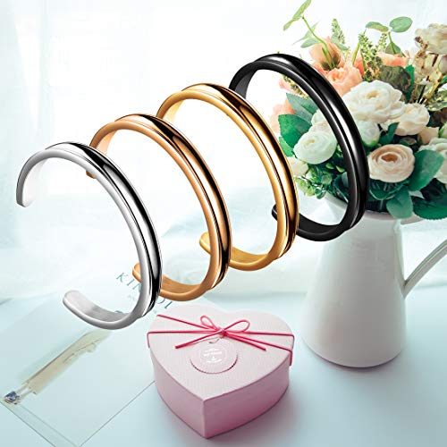 Zuo Bao Hair Tie Bracelet Stainless Steel Grooved Cuff Bangle for Women Girls4
