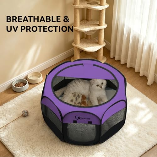 Image of Siedihit Dog Cat Playpen, Puppy Pet Playpen, Small Dogs Tent Crates Cage Indoor /Outdoor, Portable Pop Up Dog Kennel Playpen with Carrying Case for Dogs /Cats /Rabbits,Purple