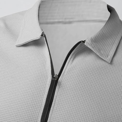 Mens Lapel Waffle Jacket Shacket Casual Long Sleeve Full Zip Jackets Lightweight Polo Sweatshirt Coat Fall Outerwear4