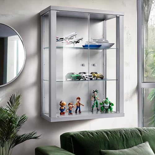 K-Möbel Hängevitrine Glas (80x60x25cm) - Made in Germany - Glasvitrine hängend mit 2...