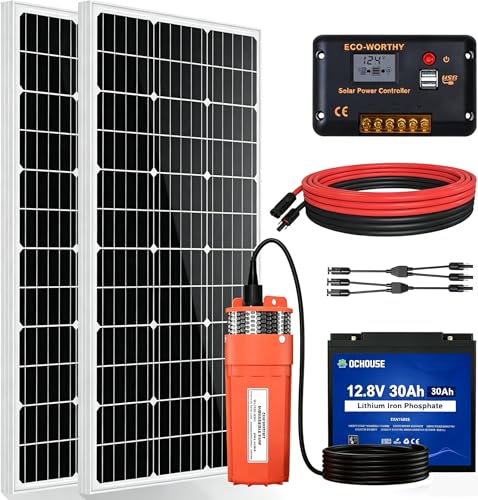 ECO-WORTHY Solar Water Well Pump Kit with 30Ah Lithium Battery 12V Solar Water Pump + 200W Solar Panel Kit + 30Ah Lithium Battery for Well Irrigation Filling Water Tank
