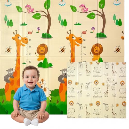 Edibaby, Tapete para bebé, 200 x 180 cm, 1 ou 1,5 cm de espessura, design infantil, acolchoada com XPE, reversível e dobrável, tapete de atividades para crianças, espessura - 1 cm)