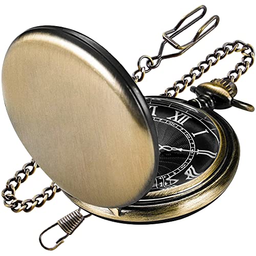 Switchme Bronze Cover Roman Silver Men's Quartz Pocket Watch, Black Roman Digital Dial With Chain, Smooth Quartz Pocket Watches Father's Day Christmas Gift -Bronze #TOP7