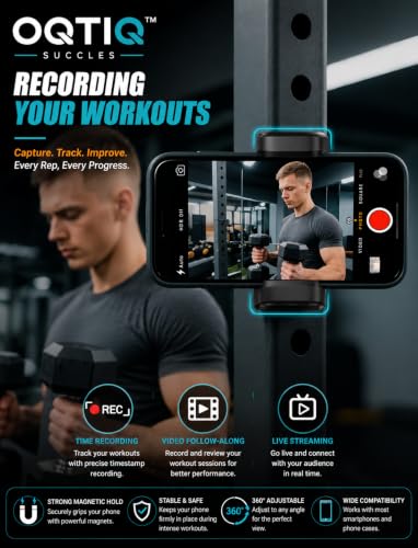 Image of OQTIQ SUCGLES Gym Magnetic Phone Holder, 360 Adjustable Strong Magnetic Mobile Mount, Tripod & Fill Light Compatible, Universal Workout Phone Holder for Gym Equipment, Fitness & All Smartphones