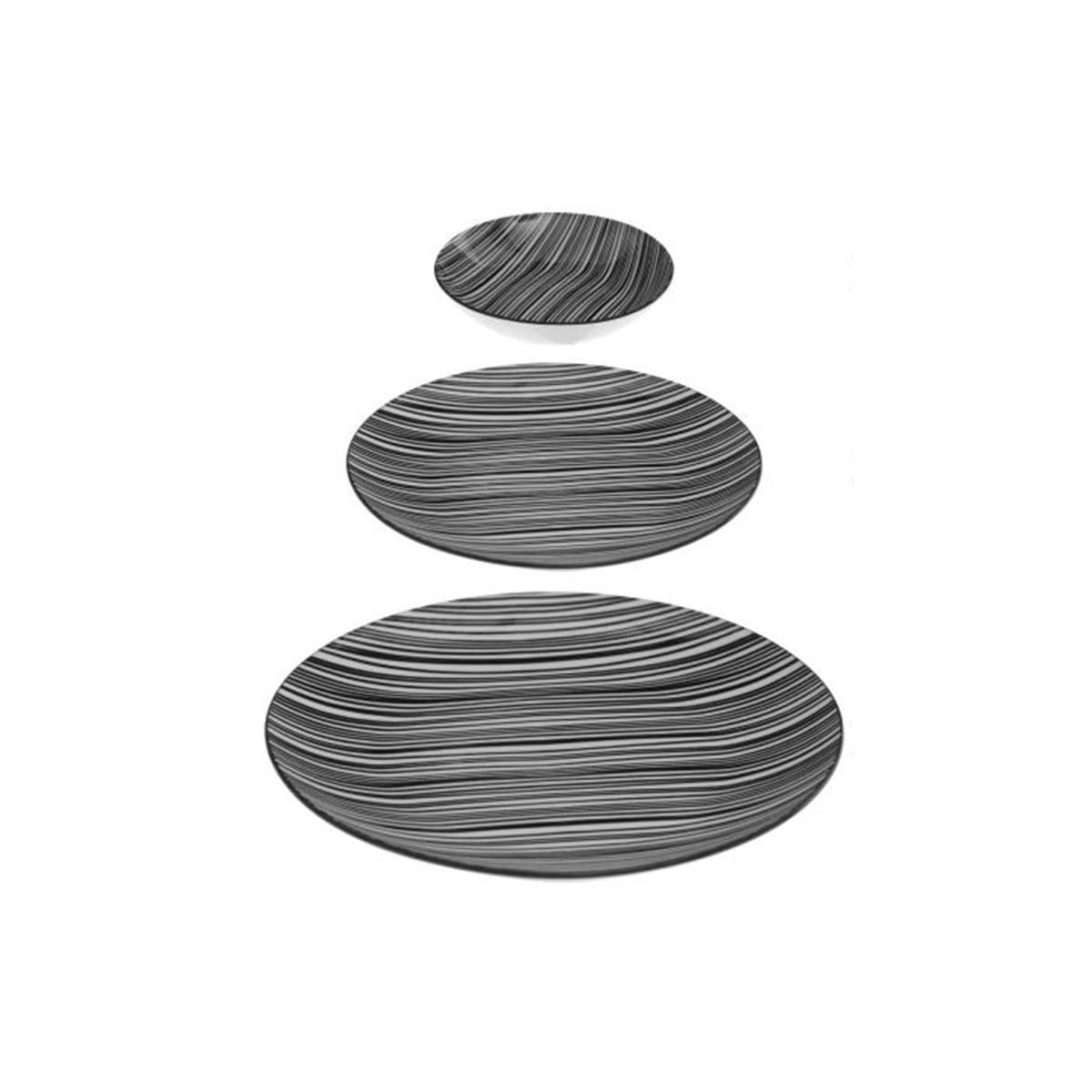 Secret de Gourmet - Service de Table 18 Pièces "Bohemia Zèbre" 27cm Noir
