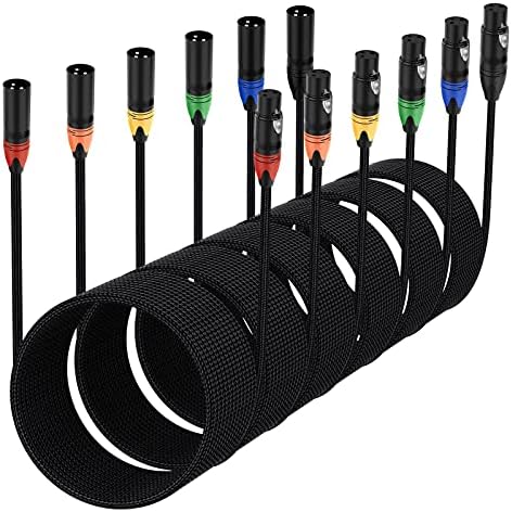 Anewbig XLR Cables 25ft 6 Pack, Mic Cable 25 ft Feet, 3 Pin Male to Female XLR Microphone DMX Cord- Black Braided, 25 Foot, 6pack
