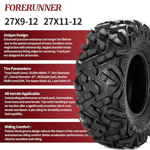 Image of FORERUNNER 27x9-12 ATV Tires, All Terrain ATLAS (Pack of 2, Tubeless) | FORERUNNER 6PR 27x9-12 ATV UTV Trail Sand Mud Off-Road Tires