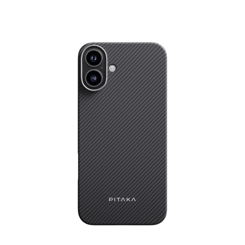 pitakaCase for iPhone 16 Compatible with Magnetic, Slim & Light iPhone 16 Case 6.1-inch with a Case-Less Touch Feeling, 1500D Aramid Fiber Made (Black)