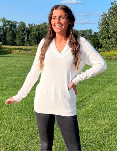 Image of Zeagoo Womens Sweaters Fall Fashion 2025 Long Sleeve Tops V Neck Business Casual Collared Knit Tunic Pullover Outfits