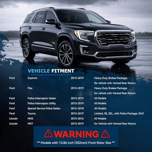 Image of Detroit Axle - Front Brake Kit for 13-19 Ford Flex Explorer Taurus | Police Interceptor Sedan Utility Special Svc. Police Sedan Lincoln MKT, 13-16 MKS, Drilled Brake Rotors Brake Pads: 13.86 inch in