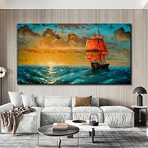 Poster de paysage marin et impression de tableau abstrait de bateau pour mur