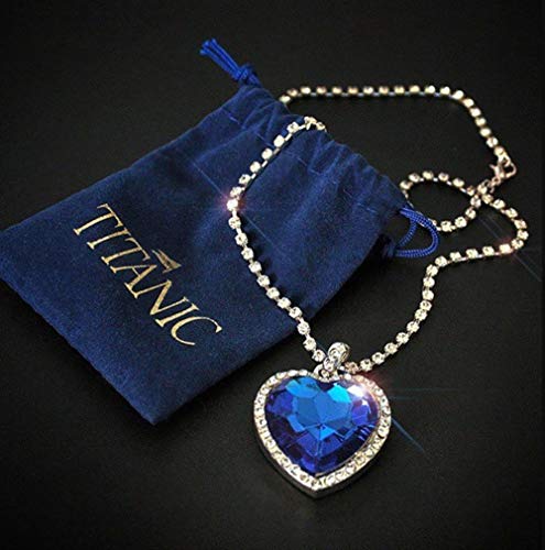 Titanic Heart of Ocean Blue Heart Love Forever Pendant Necklace + Velvet Bag,Blue,Royal Blue