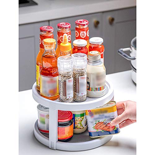 360 Rotation Double couche Organisateur de Cabinet Épices Rack Rangement Garde-manger Table tournante 25 cm - Gris