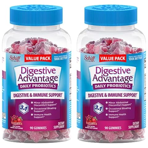 Digestive Advantage Probiotic Gummies for Digestive Health, Daily Probiotics for Women & Men, Support for Occasional Bloating, Minor Abdominal Discomfort & Gut Health, 2x90ct Bottles Superfruit Cover