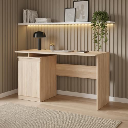 Komodee Schreibtisch SOLA - Geräumig - Verschließbar - Eiche Sonoma - Breite 120 cm, Höhe 73 cm, Tiefe 59 cm