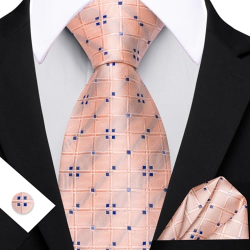 Image of YOHOWA Men Plaid /Striped Ties Set Silk Business Wedding Formal Fashion Necktie and Pocket Square Cufflinks Set
