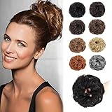 USOFT Human Hair Messy Bun Hair Piece Scrunchies, Realistic Human Hair Curly Messy Hair Bun for Women Events Daily Use, Create Volume for Tousled Updo Chignons Ponytail Extension - Natural Black #1B