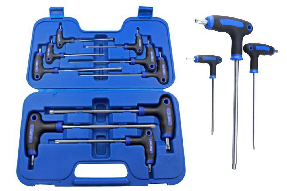 BERGEN Professional 9 Piece Long Reach T Handle Magnetic Torx Star Chrome Vanadium Key Set BER1531