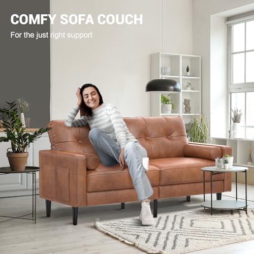 Aotumm Ciort 2-Sitzer-Sofa Modern Dick Gepolstert 2 Kissen Komfortables Leder Sofa mit 2 Staufächern für Wohnzimmer Schlafzimmer Büro Einfach zu montieren Klein