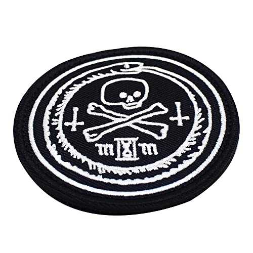 Ouroboros With Skull Memento Mori Embroidered Patch Tactical Hook Loop Fastener Backing Biker Emblem Patches Funny Appliques Badges (Black) #TOP2