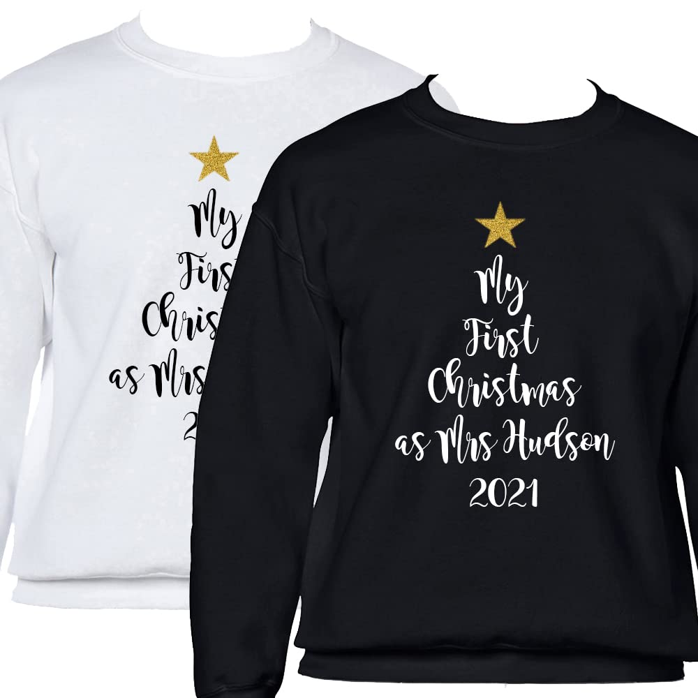 My Pretty Little Gifts White Personalised 'My First Christmas As Mrs' Jumper Jumper Bride To Be Jumpers