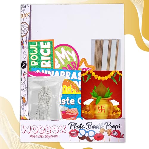 Image of Wobbox Shubh Annaprashan Decoration Items Set which Includes Baby annaprashan Ceremony Props, Subh Annaprashan Banner, Rice Light Decoration, Rice Ceremony Decorations Items(27 Pcs Set)(FP5695)