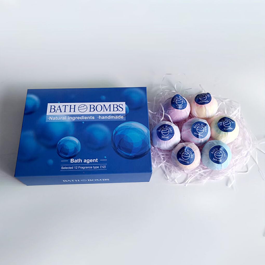12 Pezzi Essenziali per la Spa, Bombe da Bagno per Ragazze, Bombe da Bagno Delicate e rilassanti, per Regali da Donna, Kit per la creazione di Bombe da Bagno Naturali, Blu