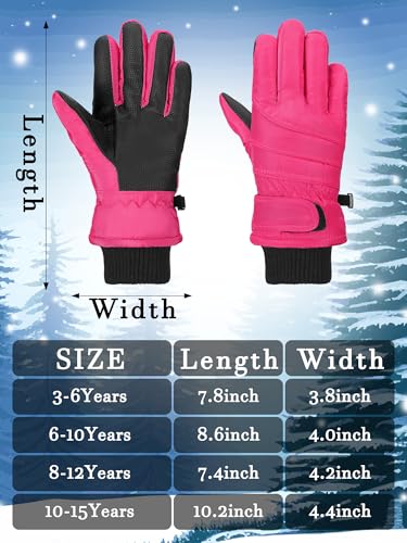 Image of SATINIOR 2 Pairs Kids Waterproof Winter Snow Gloves Ski Gloves for Boy Girl Outdoor Warm Thickening Snowboard