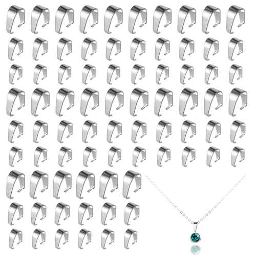 150 Pcs Pinch Bails for Jewelry Making Mixed Stainless Steel Pinch Clip Clasp 3 Sizes Stainless Steel Snap On Bails Hook Pendant Clasps Bail Finish Necklace Clasp for Neckalce Jewelry DIY Craft Making