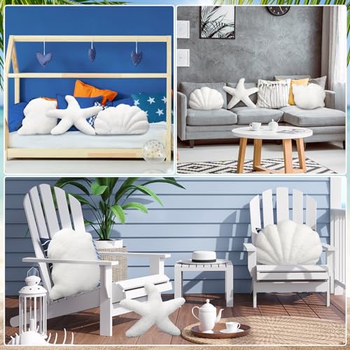 Soaoo XLA-SOAOO-3177 3 Pcs White Starfish Shell Sea Snail Pillows 11.8 Inch Ocean Themed Decorative Throw Pillows thumb #5