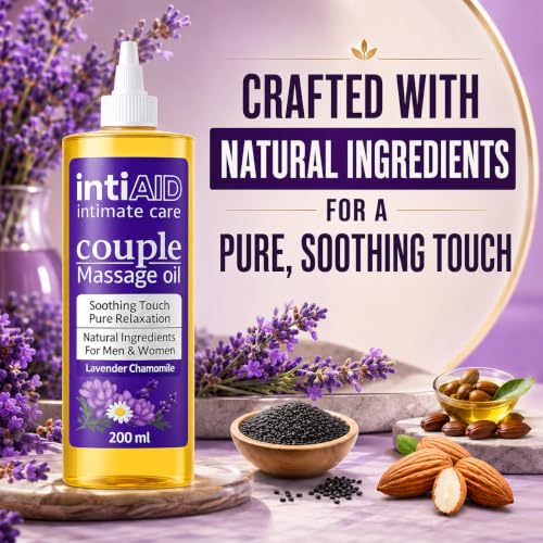 Image of Couple Massage oil with Sensual Bliss of Lavender & Chamomile. Ideal for Couples Date Nights, Mutual Pleasure & Soothing Massage Experience. Non-Sticky Texture - 200ml. (Pack of 2) (Intiaid Couple Pack of 2)
