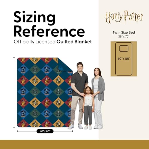 Image of Warner Bros Harry Potter House Crest Sampler Quilted Throw Blanket, Wizarding World Design, Adults Boys Girls, Soft Lightweight Bedding for Bed, or Couch, 60 x 80 inches