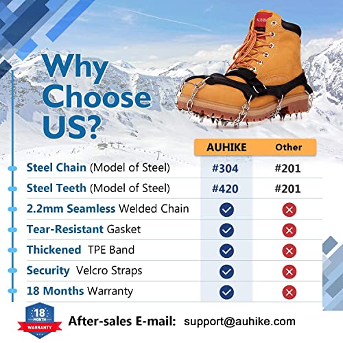 Auhike Crampons Ice Cleats Traction Snow Grips With Tear-Resistant Gasket Protect For Hiking Fishing Jogging Mountaineering Walking(Black,Medium) #TOP3