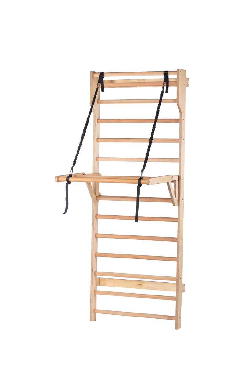 Beyond Balance Pilates Mobility Station; Wood Stall Bars with Push-Through and Roll-Down Bar Attachments (Beech Rungs, Oval Rungs)
