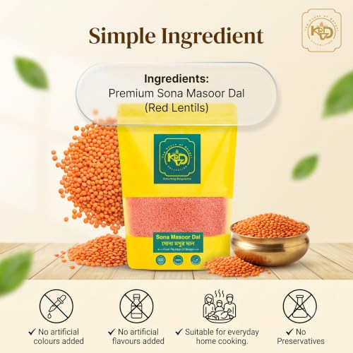 Image of KVD Collection Premium Handmade Bengal Sona Masoor Dal, Rich in Protein, Cooking Easy & Quick, Unpolished & Healthy Pulses for Daily Use - 950GM