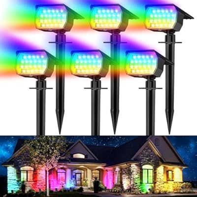 WENATY Solar Spot Lights Outdoor Color Changing, [7 Mode/6 Pack] Christmas Landscape Spotlights, Solar Lights Outdoor Waterproof, Solar Led Powered Flood Light for Outside Pathway Yard Garden Walkway