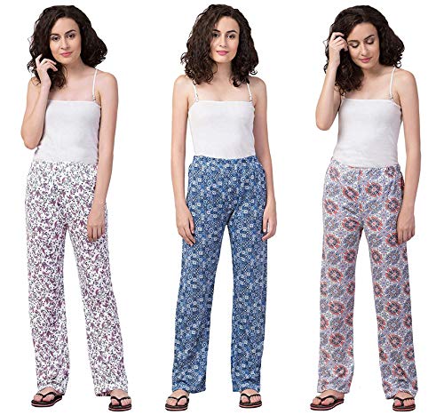 Riddle Women’s Cotton Printed Pajama Bottoms – Pack of 3, Medium, Multicolored | Comfortable Sleepwear