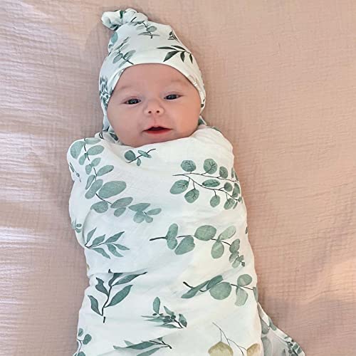 Image of LifeTree Muslin Swaddle Blankets, 2 Pack Baby Swaddling Receiving Blanket for Boys & Girls, 70% Viscose from Bamboo & 30% Cotton, Large 47 inch X 47 inch Eucalyptus Leaves /Sage