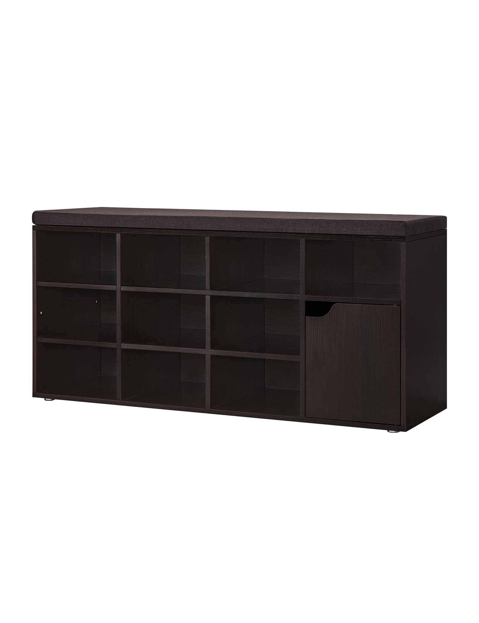 DINZI LVJ Shoe Bench, Entryway Storage Bench with Door and 10 Cubbies, Cubby Shoe Rack with Adjustable Shelves, Shoe Organizer Cabinet for Living Room, Bedroom, Mudroom, Closet and Garage, Espresso