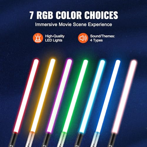 Image of VEVOR Light Sword, 2 Pack Light up Sword with 7 RGB Colors, 4 Sound Modes and Realistic Handle, Rechargeable Toy for Adults and Kids, Christmas Day, Halloween Cosplay, Birthday