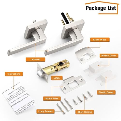 Probrico Interior Brushed Nickel Door Handle, Heavy Duty, Flat Square Passage Door Handles, Keyless Door Levers Lockset for Closet and Hallway (2 Pack, Modern) - Image 7