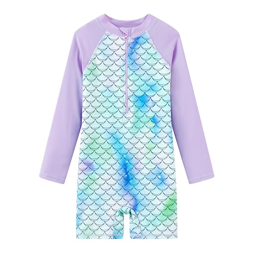 Image of Girls Swimsuit Long Sleeve Rash Guards Swim Suit 4-12Y