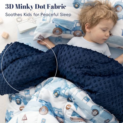 Image of PHF 4 Piece Minky Toddler Bedding Set, Ultra Soft Fluffy Skin-Friendly Soothing Minky Dot Toddler Comforter Set, Unique Pattern Breathable All Season Bedding Set for Boys,Truck