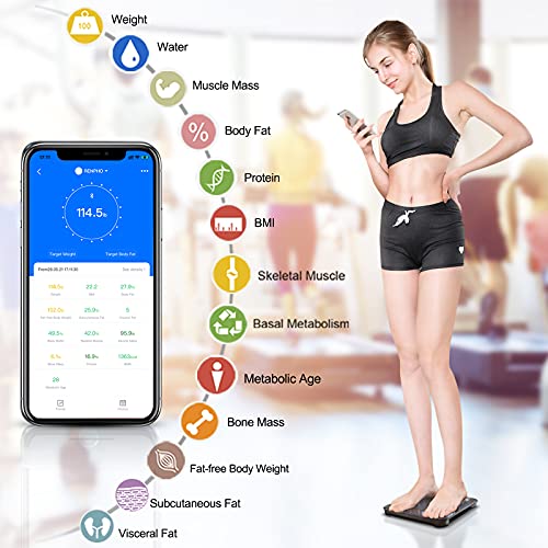 Renpho Bluetooth Body Fat Scale, Digital Weight Scale Bathroom Smart Body Composition Analyzer，Smart Tape Measure Body With App #TOP3