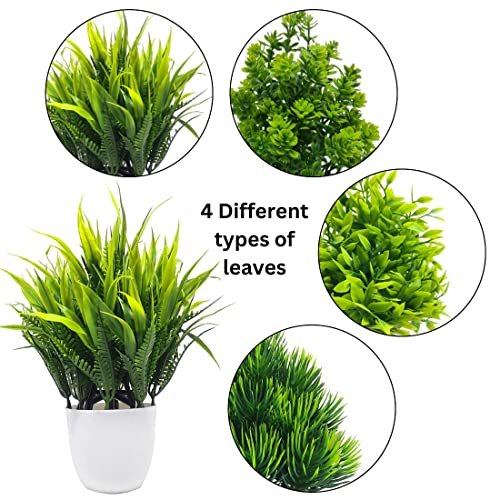 Artificial Potted Plants, Green Artificial Plastic Eucalyptus Plants Small Indoor Potted Houseplants, Small Faux Plants for Home Decor Bathroom Office Farmhouse. (Set-4) - Image 5